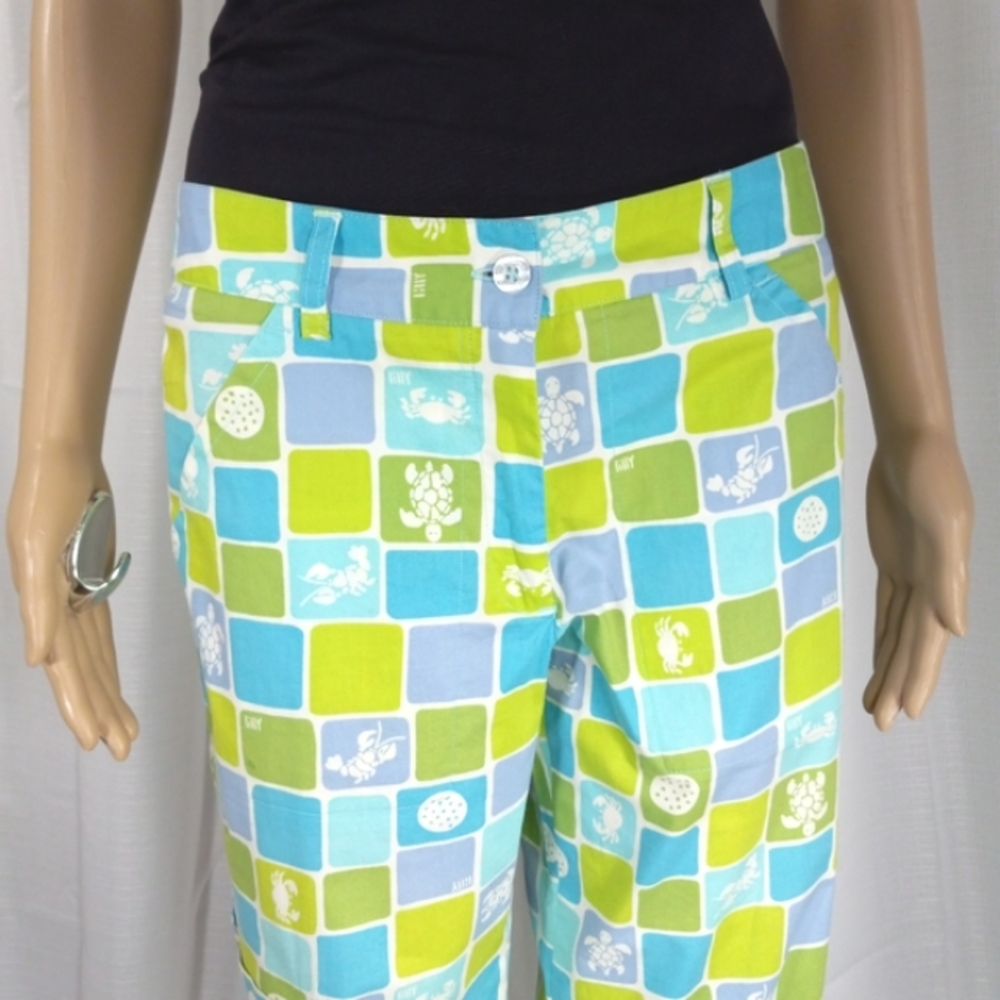LILLY PULITZER Vintage Sea Animals Cargo Crisp Cotton Capris Pants EUC